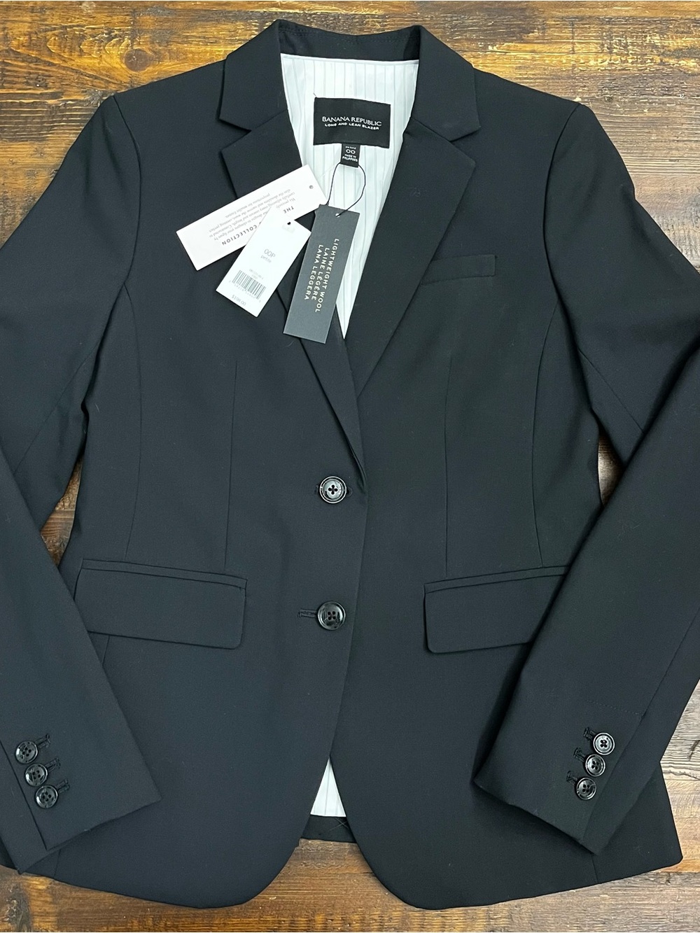 Banana Republic Women's Black Tailored Two-Button Wool Blazer